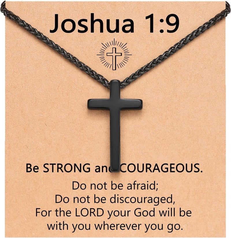 UNGENT THEM Be Strong in Faith – Bible Verse Stainless Steel Cross Necklace for Men Teen Boys Christian Christmas Gifts - Image 1
